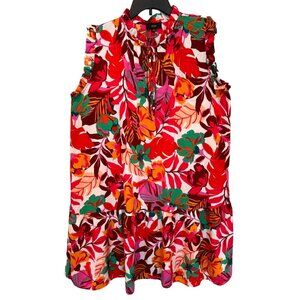 Maia Sleeveless Dress Colorful Bright Floral Pattern Pleated Chest Women's Sz.18